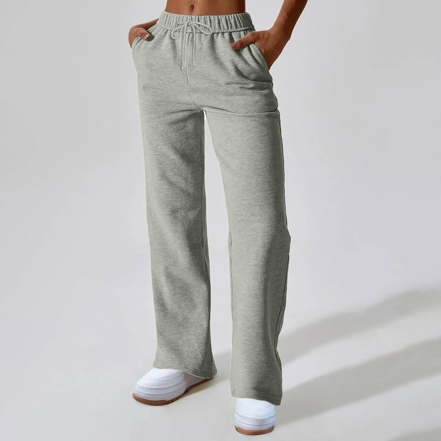 Wide Leg Sweatpants Women Y2k Baggy High Waisted Fleece Lined Joggers Casual Comfy Solid Sweat Pants with Pockets