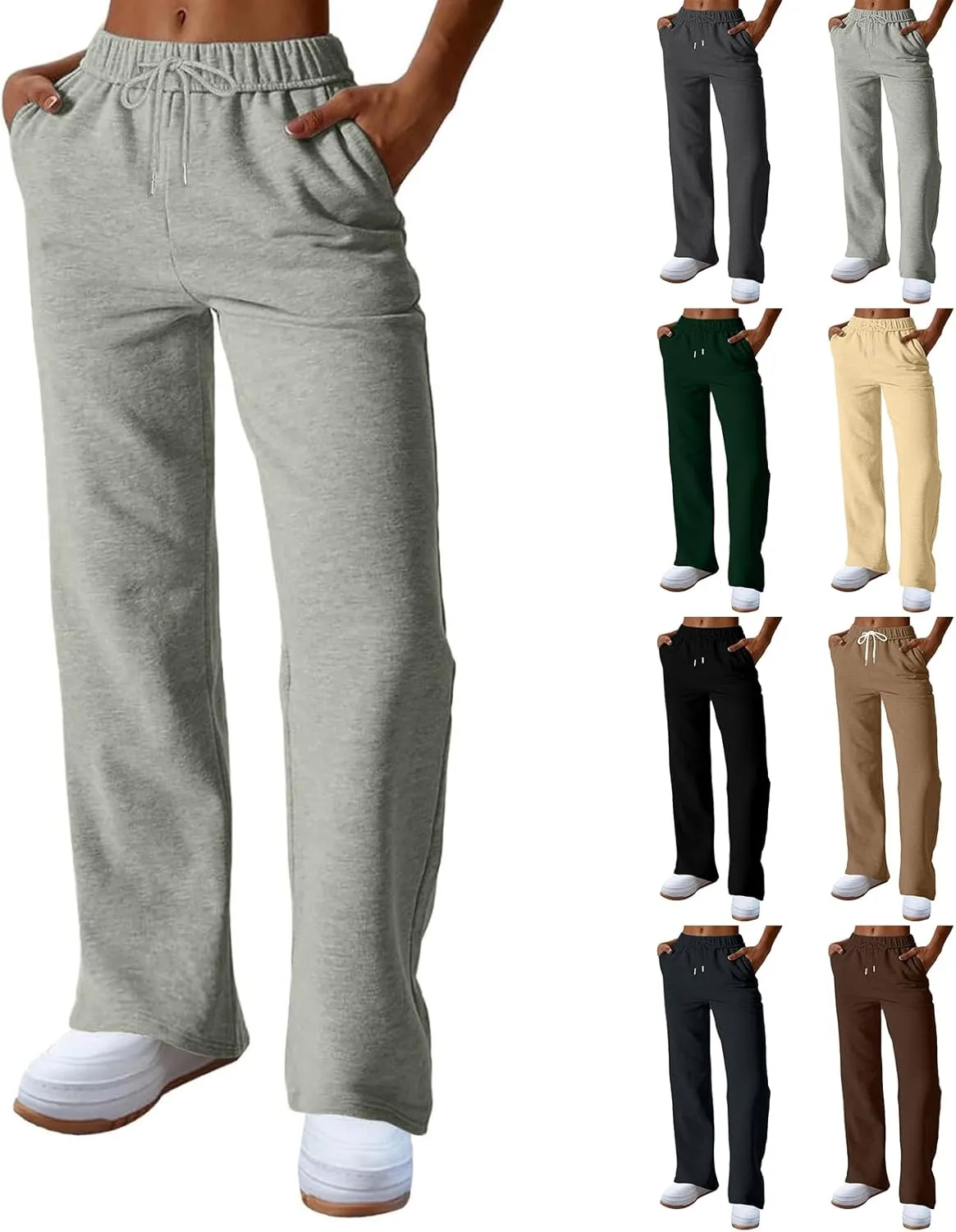 Wide Leg Sweatpants Women Y2k Baggy High Waisted Fleece Lined Joggers Casual Comfy Solid Sweat Pants with Pockets