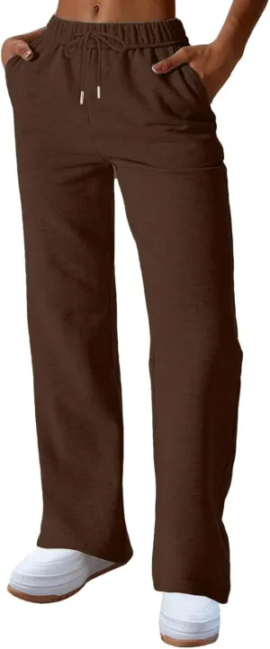 Wide Leg Sweatpants Women Y2k Baggy High Waisted Fleece Lined Joggers Casual Comfy Solid Sweat Pants with Pockets