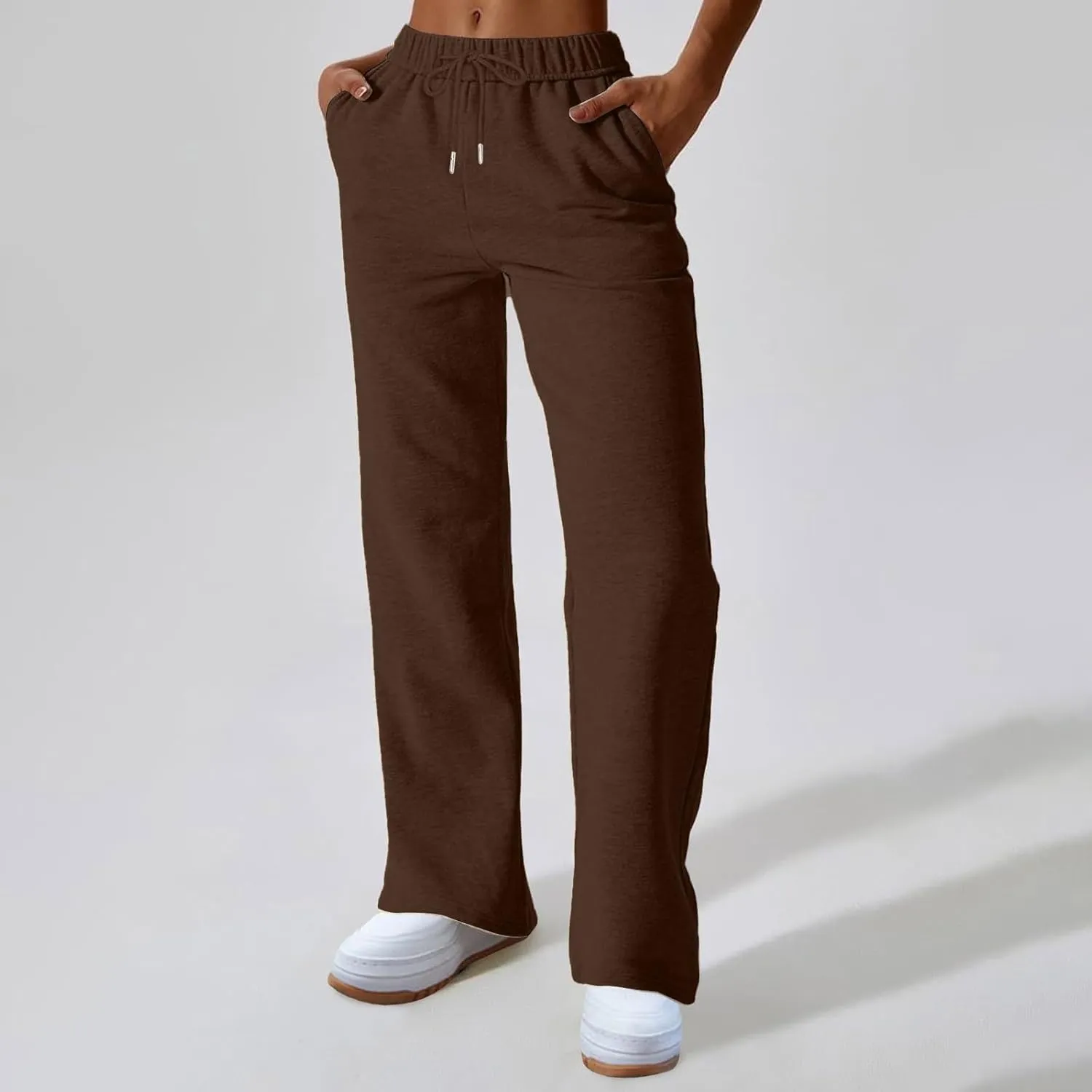 Wide Leg Sweatpants Women Y2k Baggy High Waisted Fleece Lined Joggers Casual Comfy Solid Sweat Pants with Pockets