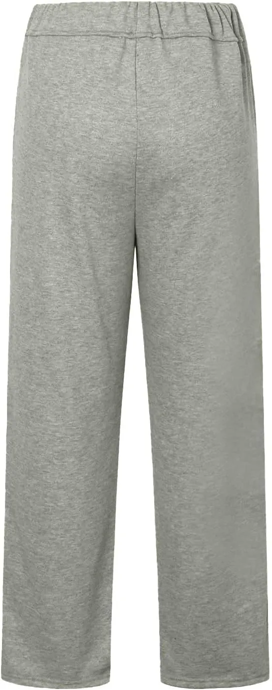 Wide Leg Sweatpants Women Y2k Baggy High Waisted Fleece Lined Joggers Casual Comfy Solid Sweat Pants with Pockets