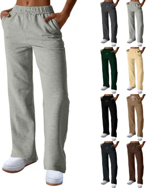 Wide Leg Sweatpants Women Y2k Baggy High Waisted Fleece Lined Joggers Casual Comfy Solid Sweat Pants with Pockets