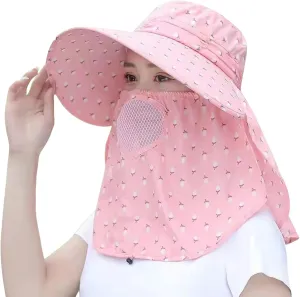 Women Adjustable Print Sun Hats Wide Brim Shawls Breathable Sunscreen Sun Hats Outdoor Riding Ponytail Visors Cap