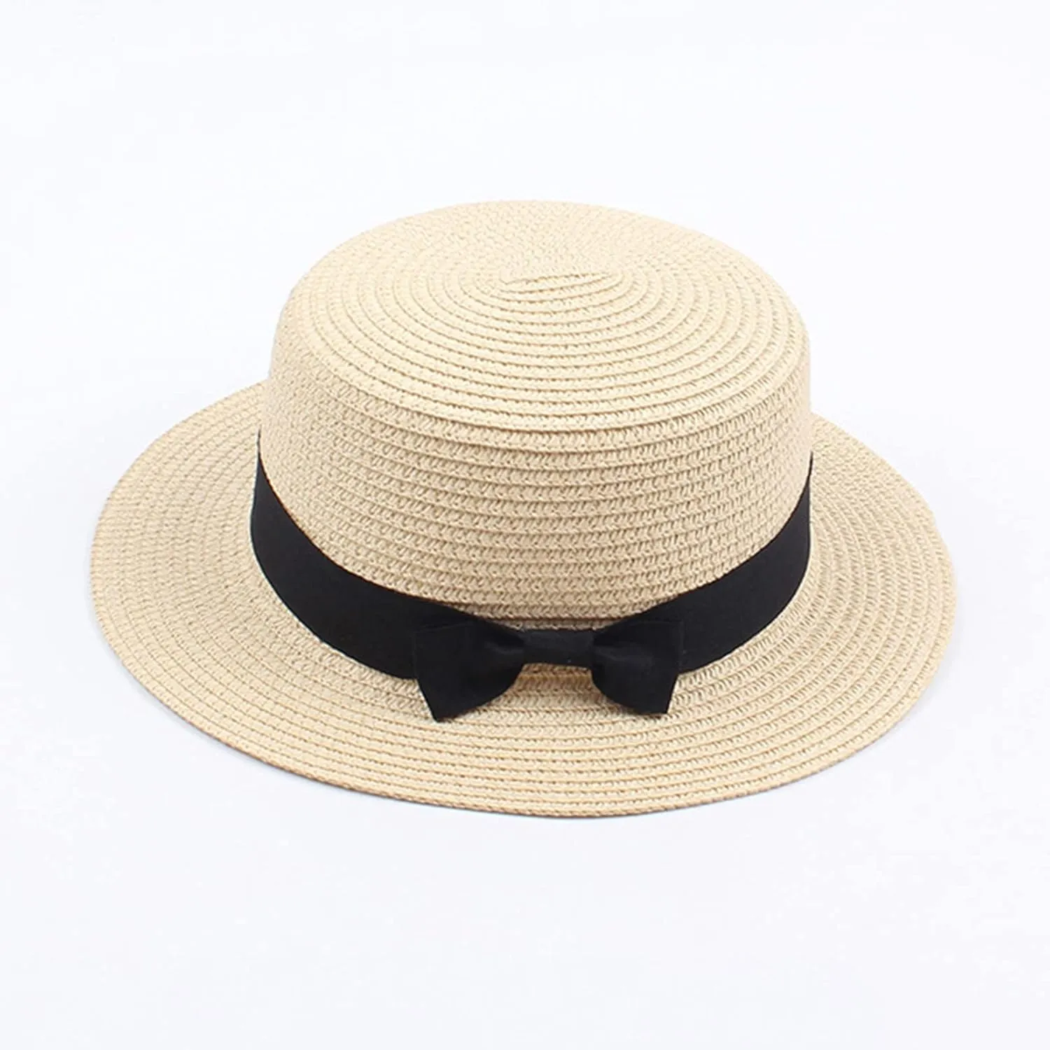 Women Fedora Straw Sun Hat Summer Short Brim Flat Top Pork-Pie Cap for Outdoor Sun Protection