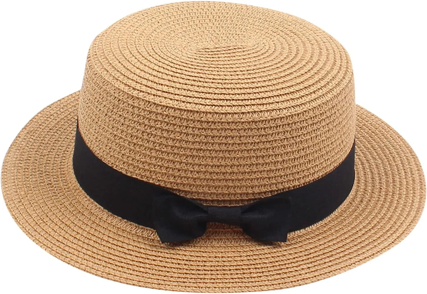 Women Fedora Straw Sun Hat Summer Short Brim Flat Top Pork-Pie Cap for Outdoor Sun Protection