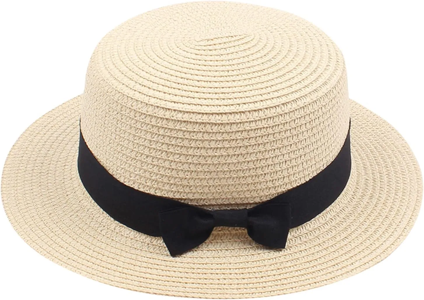 Women Fedora Straw Sun Hat Summer Short Brim Flat Top Pork-Pie Cap for Outdoor Sun Protection
