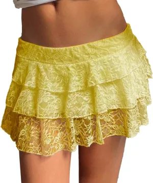 Women Lace Ruffle Mini Skirt Y2k Pleated Layered Stacked Sexy Mini Waist Layered Flowy Slip Skirt Shirt