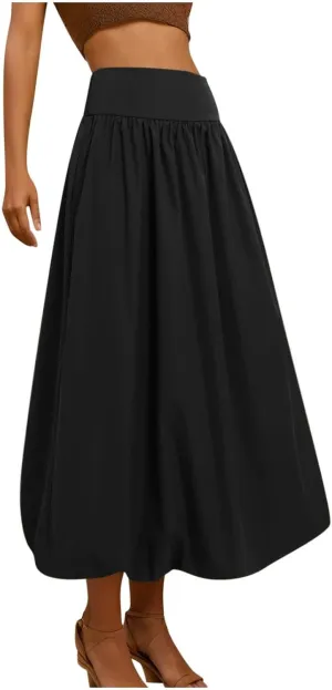 Women Maxi Bubble Skirt Elastic Waist Aline Long Puff Skirt Ruffle Hem Balloon Skirts Swim Skirt
