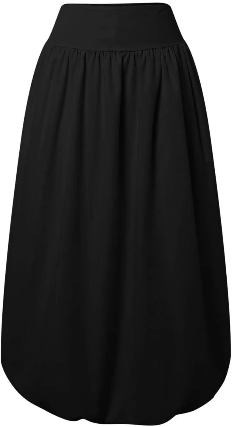 Women Maxi Bubble Skirt Elastic Waist Aline Long Puff Skirt Ruffle Hem Balloon Skirts Swim Skirt
