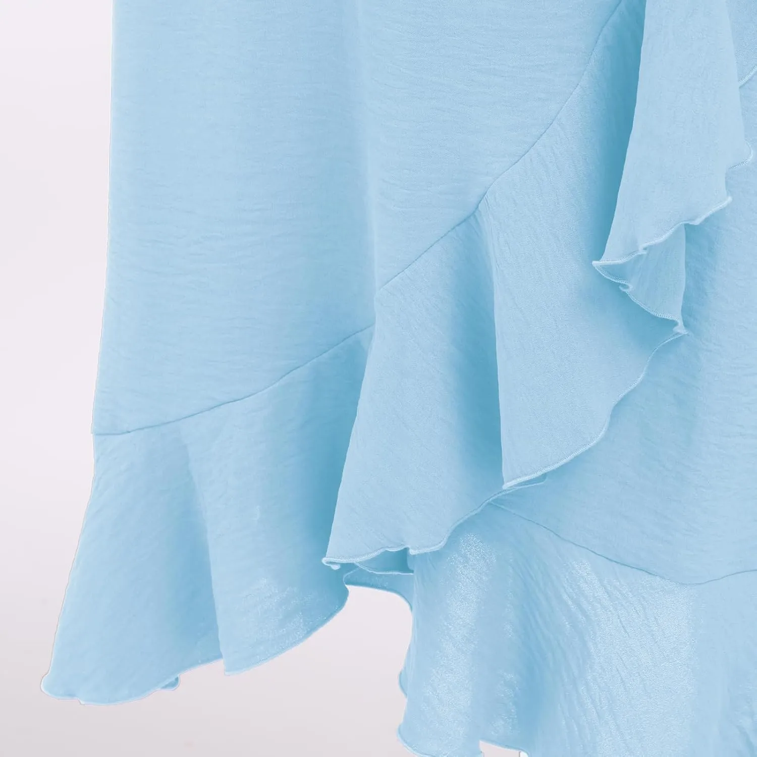 Women Ruffle Wrap Skirts Tie Waist High-Low Asymmetrical Midi Wrap Around Skirt Flowy Beach Long Skirts with Slit