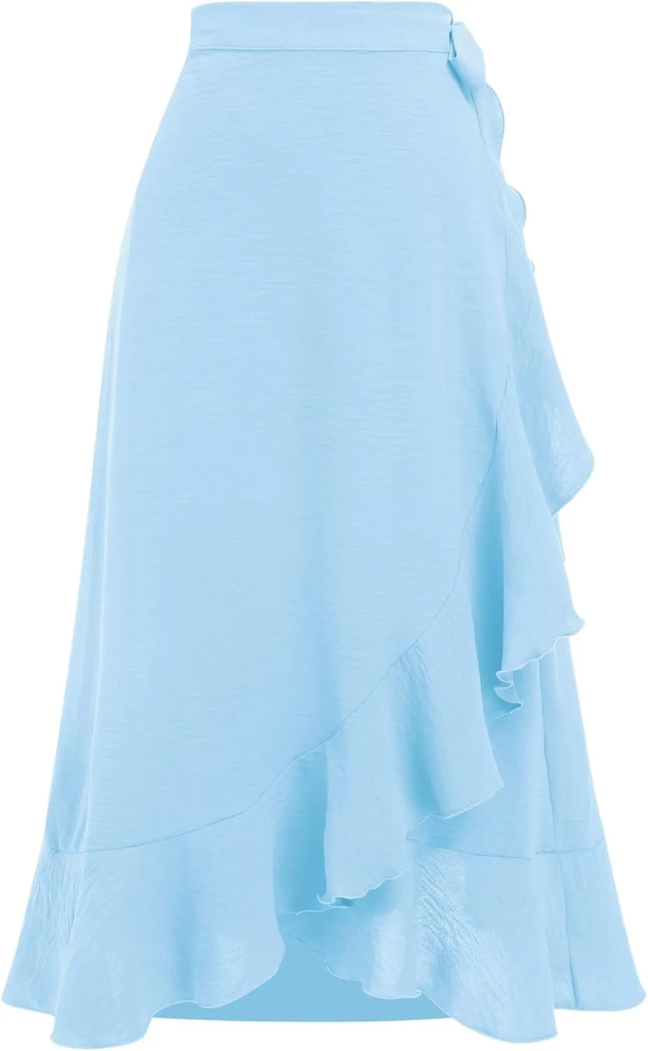 Women Ruffle Wrap Skirts Tie Waist High-Low Asymmetrical Midi Wrap Around Skirt Flowy Beach Long Skirts with Slit