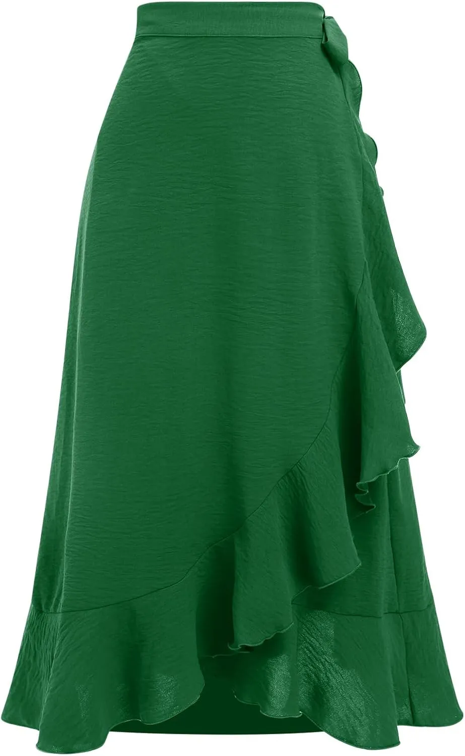Women Ruffle Wrap Skirts Tie Waist High-Low Asymmetrical Midi Wrap Around Skirt Flowy Beach Long Skirts with Slit