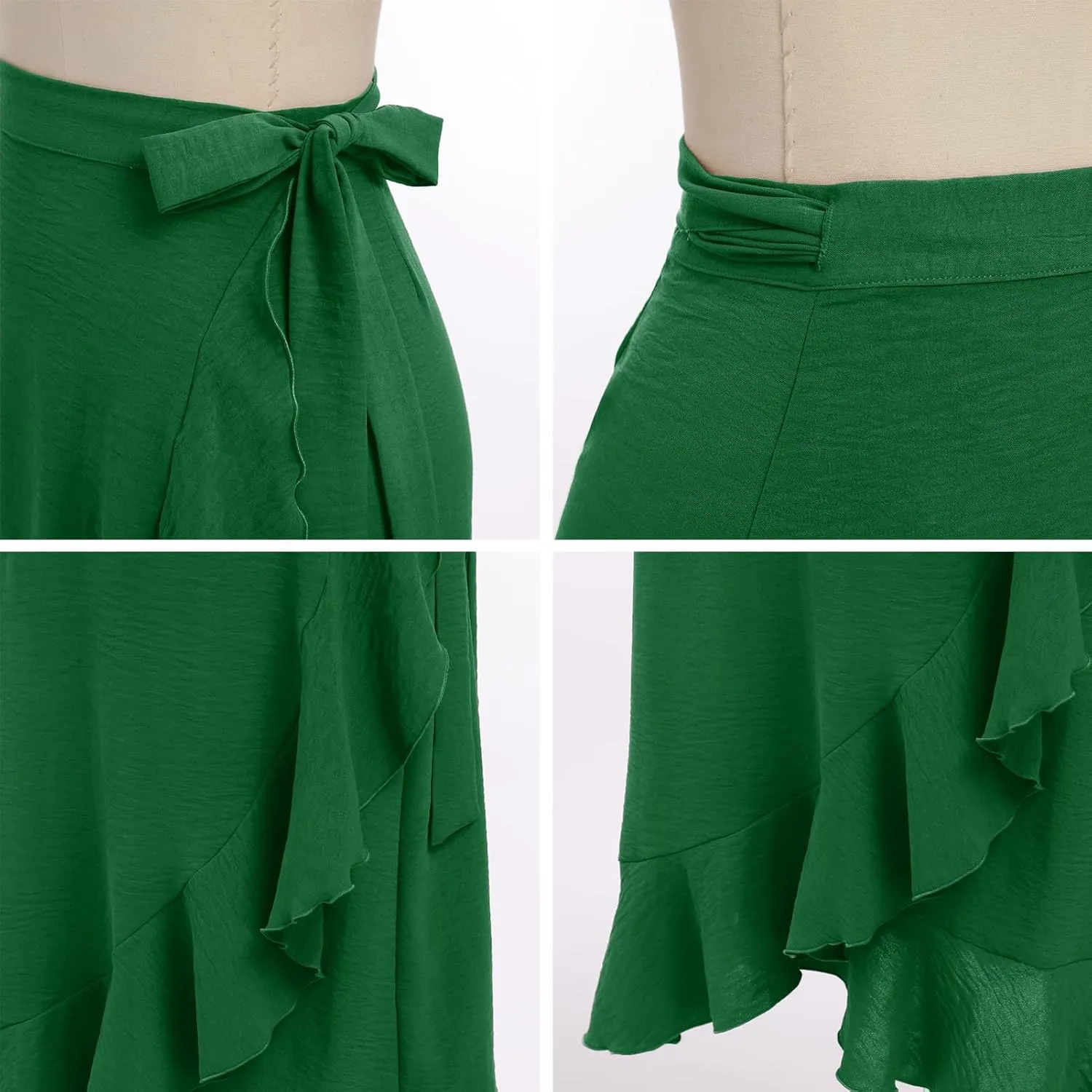 Women Ruffle Wrap Skirts Tie Waist High-Low Asymmetrical Midi Wrap Around Skirt Flowy Beach Long Skirts with Slit
