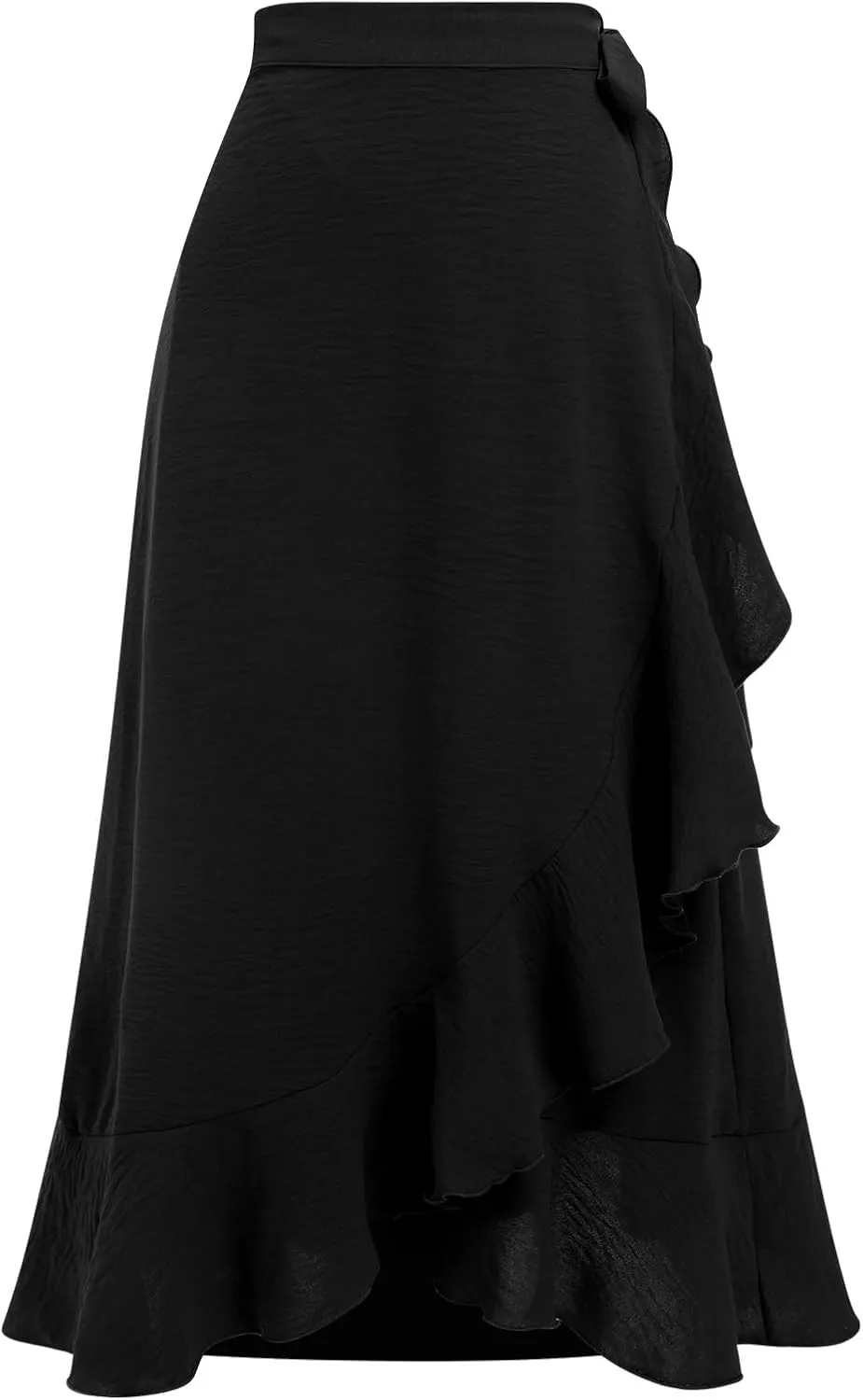 Women Ruffle Wrap Skirts Tie Waist High-Low Asymmetrical Midi Wrap Around Skirt Flowy Beach Long Skirts with Slit