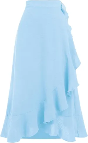 Women Ruffle Wrap Skirts Tie Waist High-Low Asymmetrical Midi Wrap Around Skirt Flowy Beach Long Skirts with Slit