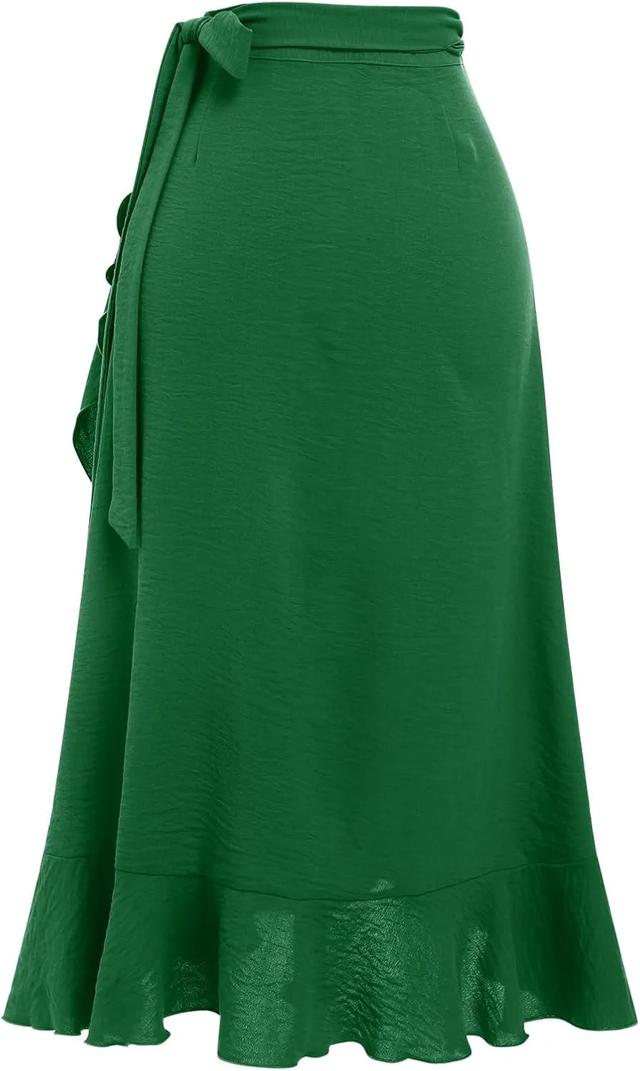 Women Ruffle Wrap Skirts Tie Waist High-Low Asymmetrical Midi Wrap Around Skirt Flowy Beach Long Skirts with Slit