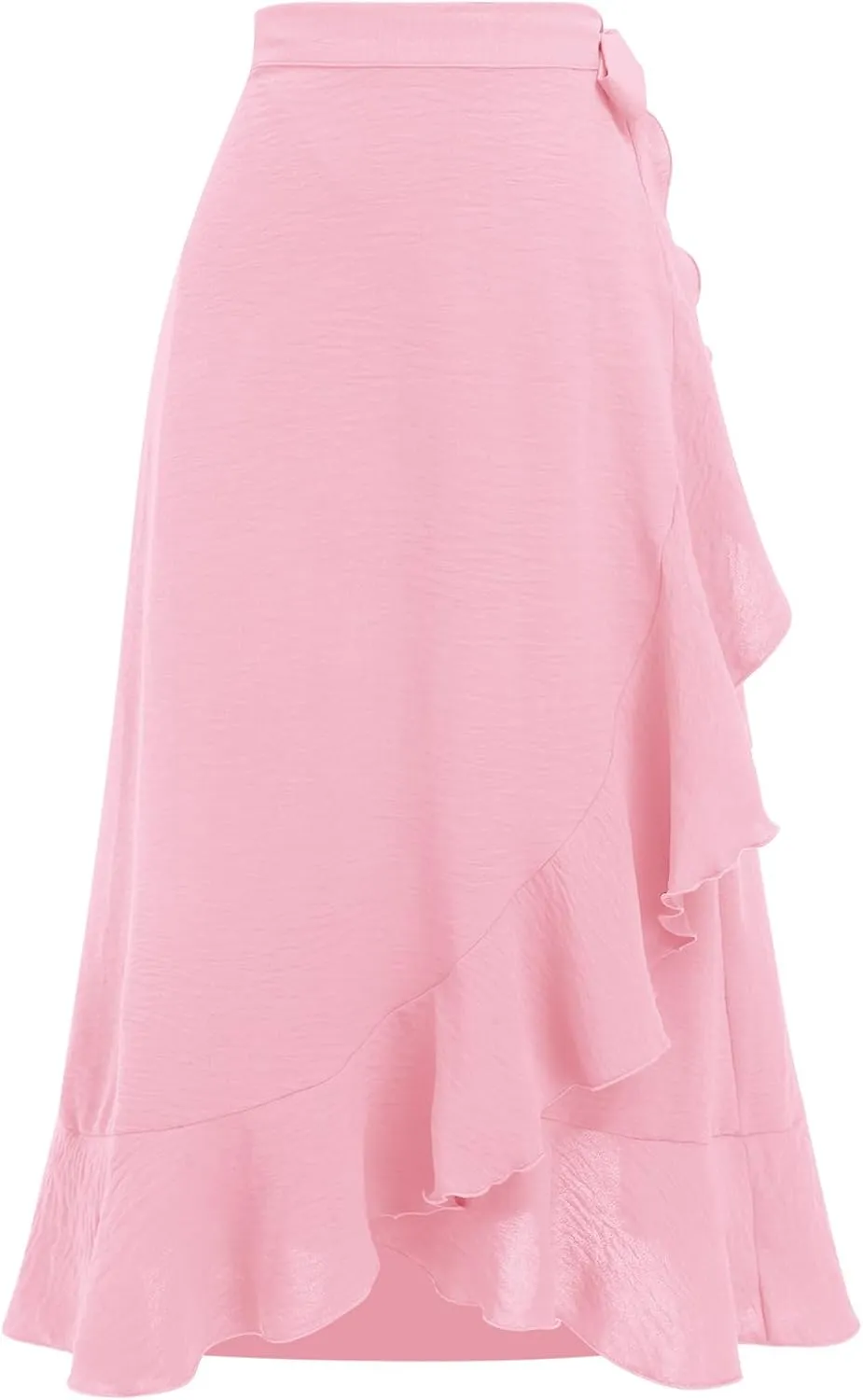 Women Ruffle Wrap Skirts Tie Waist High-Low Asymmetrical Midi Wrap Around Skirt Flowy Beach Long Skirts with Slit