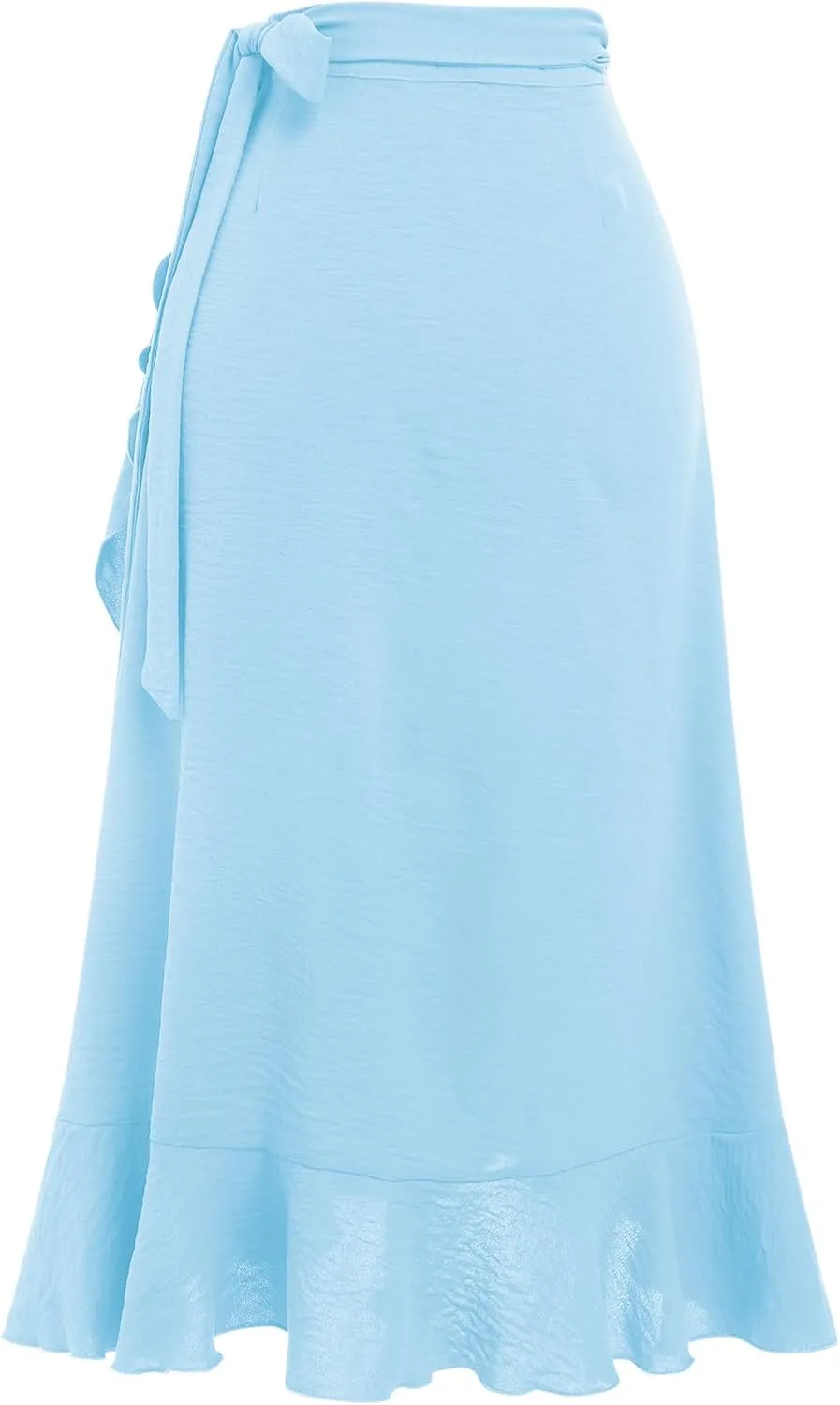 Women Ruffle Wrap Skirts Tie Waist High-Low Asymmetrical Midi Wrap Around Skirt Flowy Beach Long Skirts with Slit