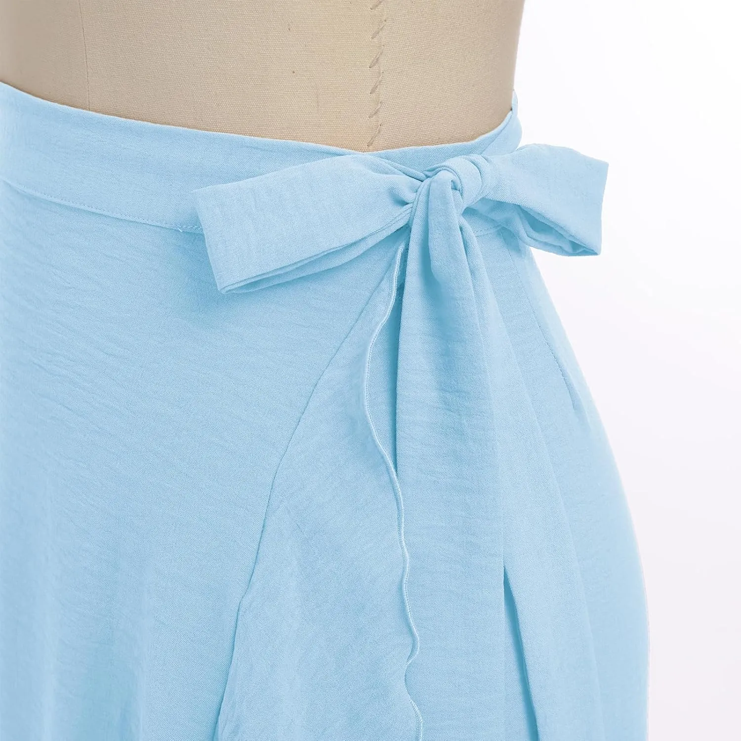 Women Ruffle Wrap Skirts Tie Waist High-Low Asymmetrical Midi Wrap Around Skirt Flowy Beach Long Skirts with Slit