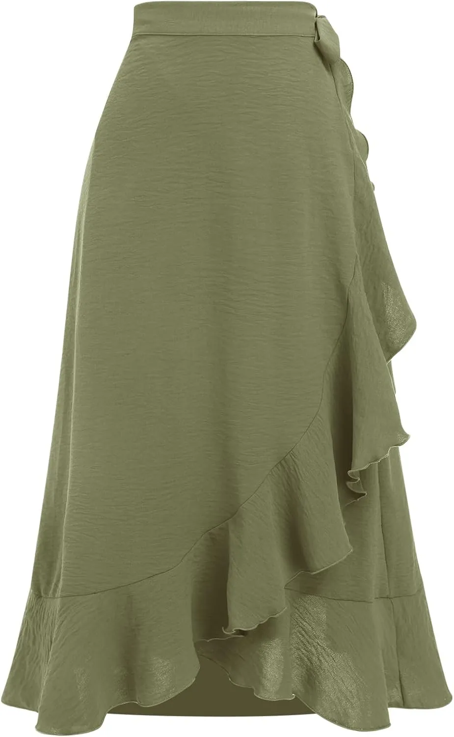Women Ruffle Wrap Skirts Tie Waist High-Low Asymmetrical Midi Wrap Around Skirt Flowy Beach Long Skirts with Slit