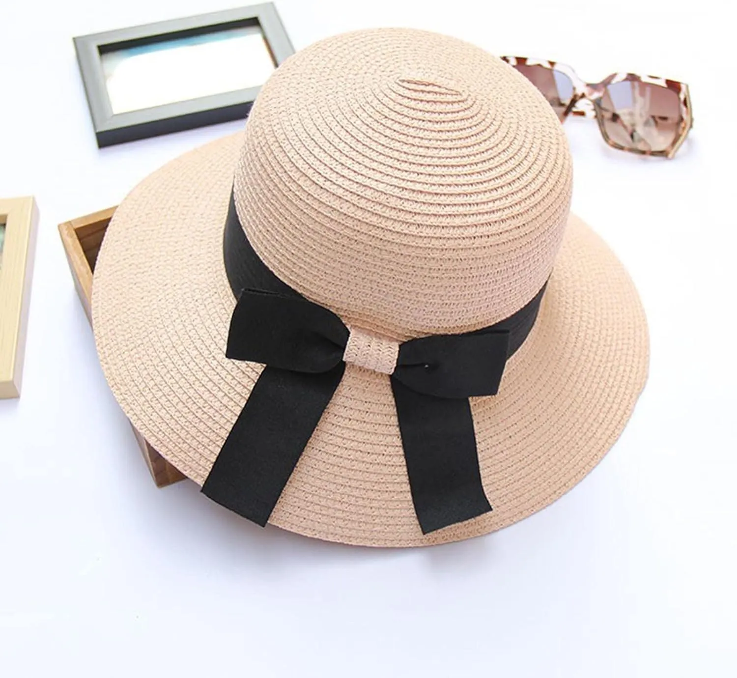 Women Straw Hat Bohemian Rolled Brim Fisherman Hats Rainbow Pattern Foldable Beach Cap Holiday Sun Visor Hat
