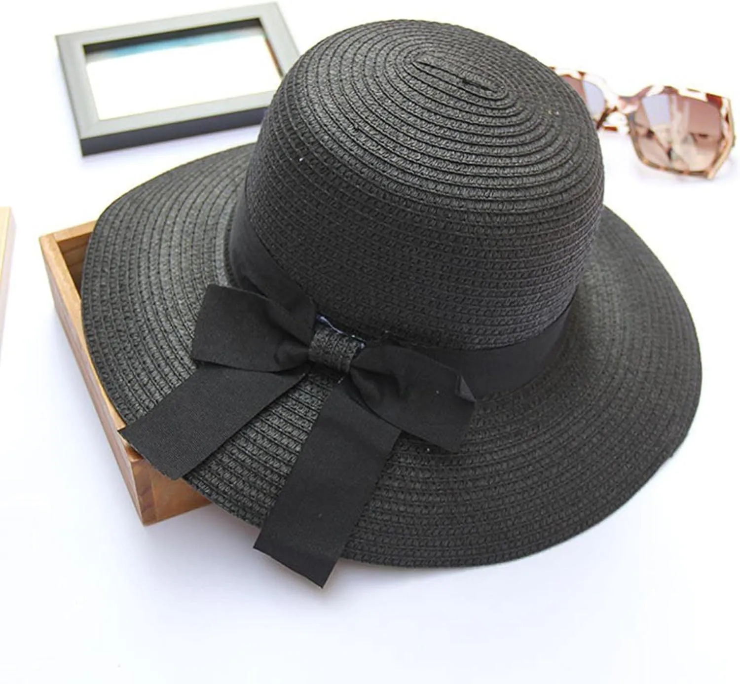 Women Straw Hat Bohemian Rolled Brim Fisherman Hats Rainbow Pattern Foldable Beach Cap Holiday Sun Visor Hat