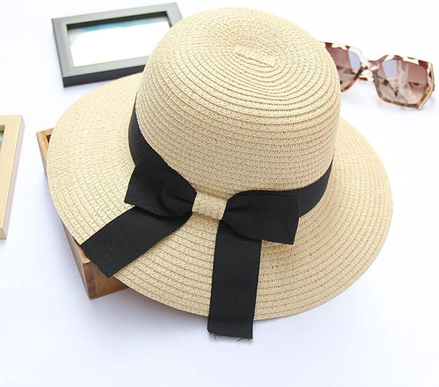 Women Straw Hat Bohemian Rolled Brim Fisherman Hats Rainbow Pattern Foldable Beach Cap Holiday Sun Visor Hat
