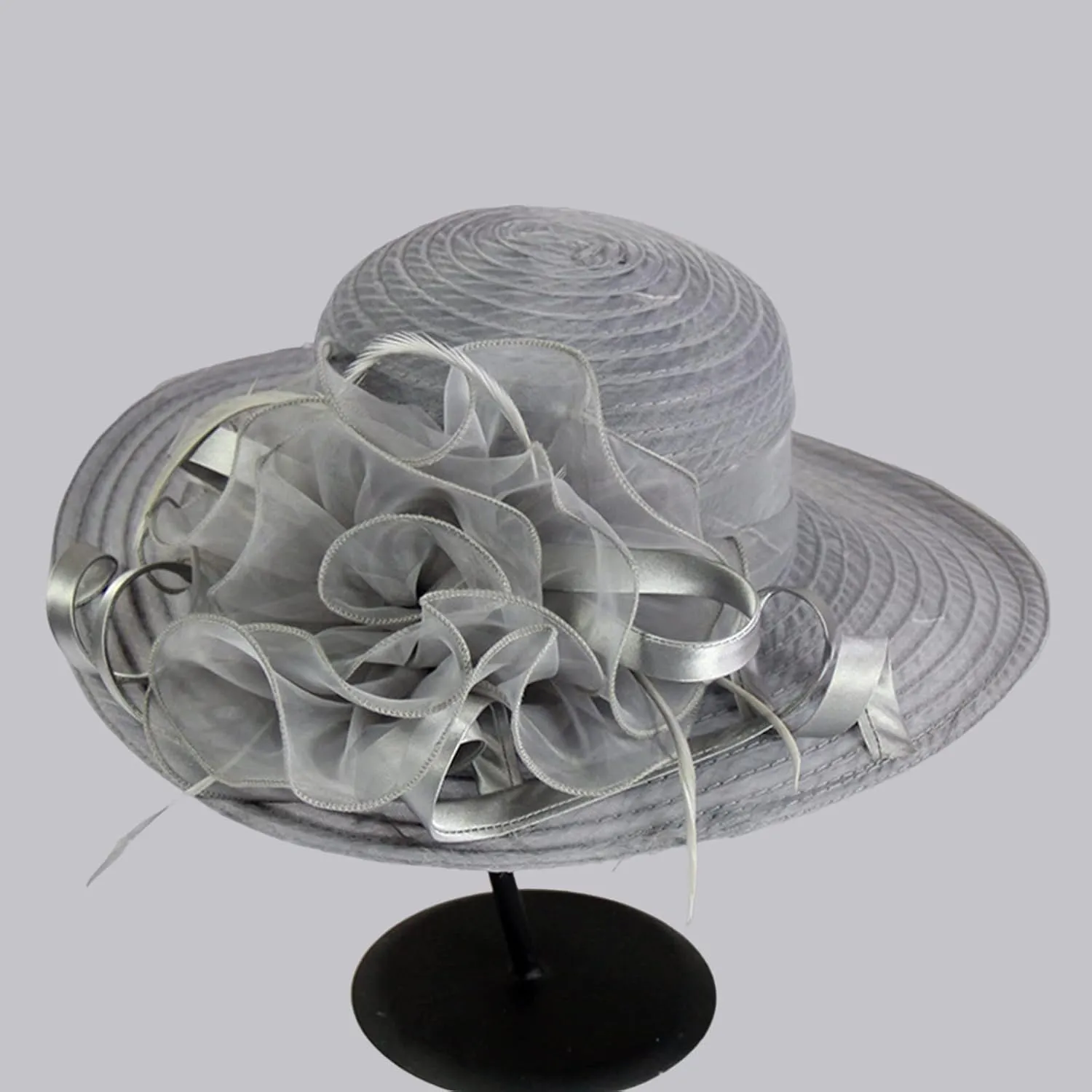 Women Tea Party Fascinator Hat Wide Brim Bridal Church Hats Cocktail Wedding Caps with Flower Headpiece