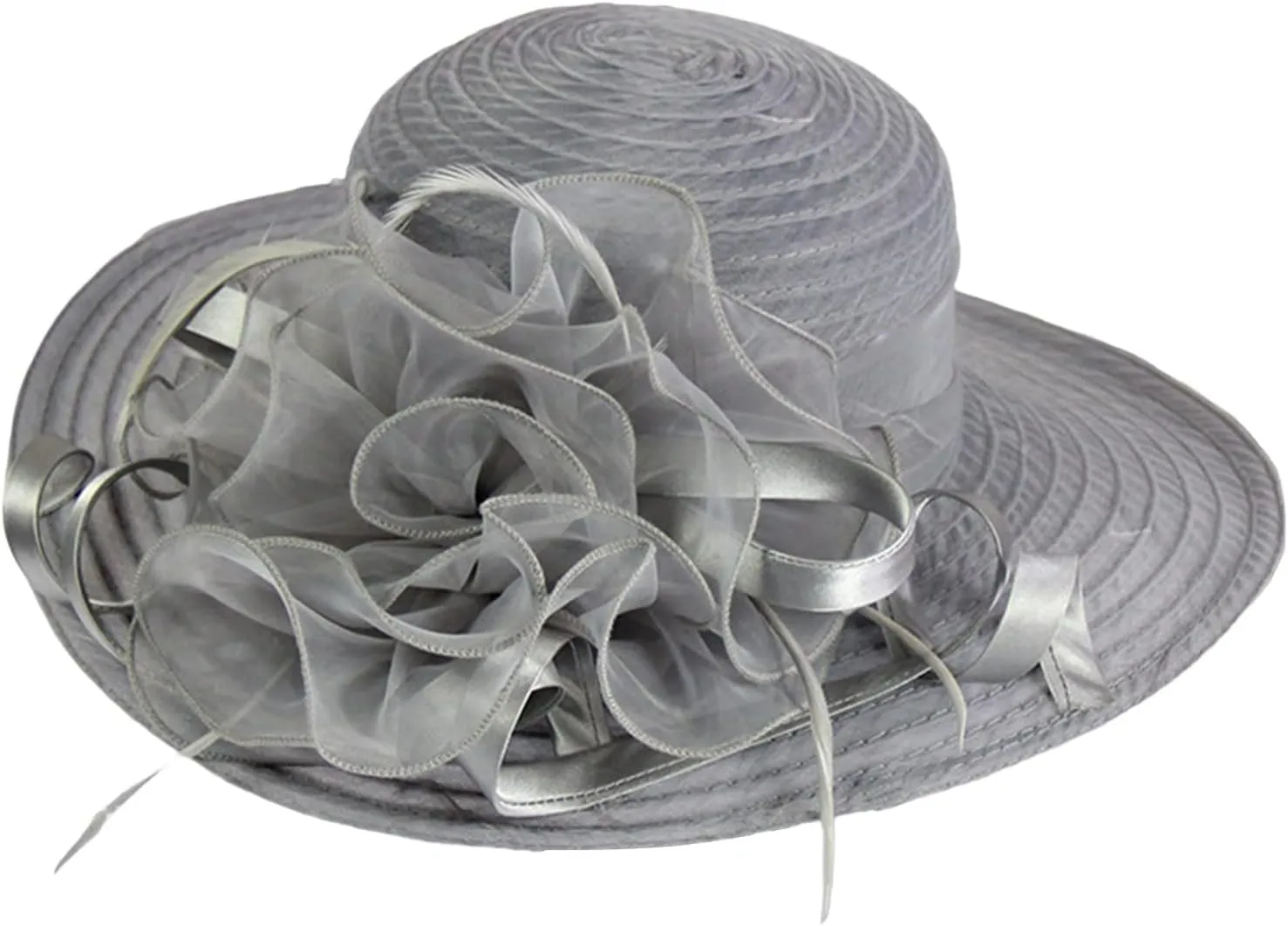 Women Tea Party Fascinator Hat Wide Brim Bridal Church Hats Cocktail Wedding Caps with Flower Headpiece