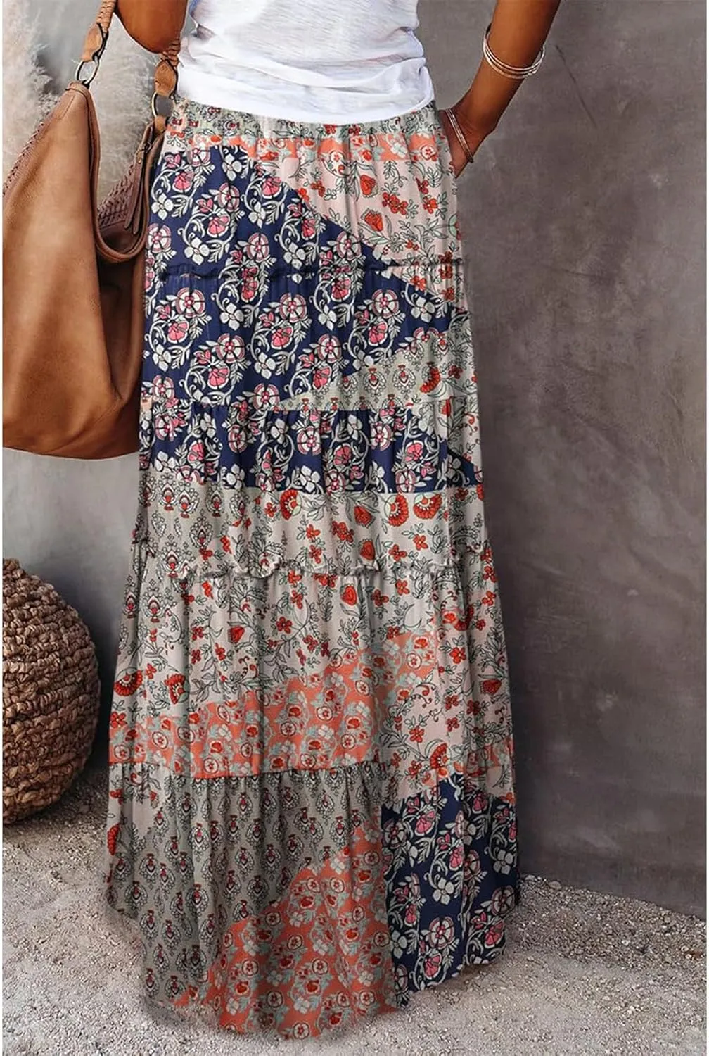Women's 2025 Summer Skirt High Waist Flowy A Line Boho Skirt Maxi Skirt with Pockets