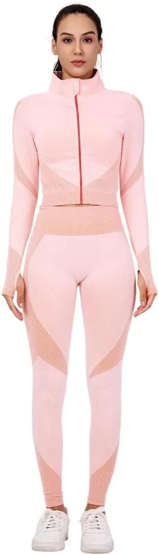 Women's 3-Piece Seamless Workout Set – High-Waist Leggings, Sports Bra & Crop Top – Yoga & Fitness Gym Activewear