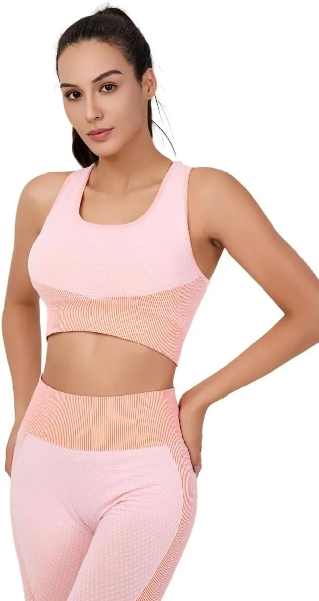 Women's 3-Piece Seamless Workout Set – High-Waist Leggings, Sports Bra & Crop Top – Yoga & Fitness Gym Activewear