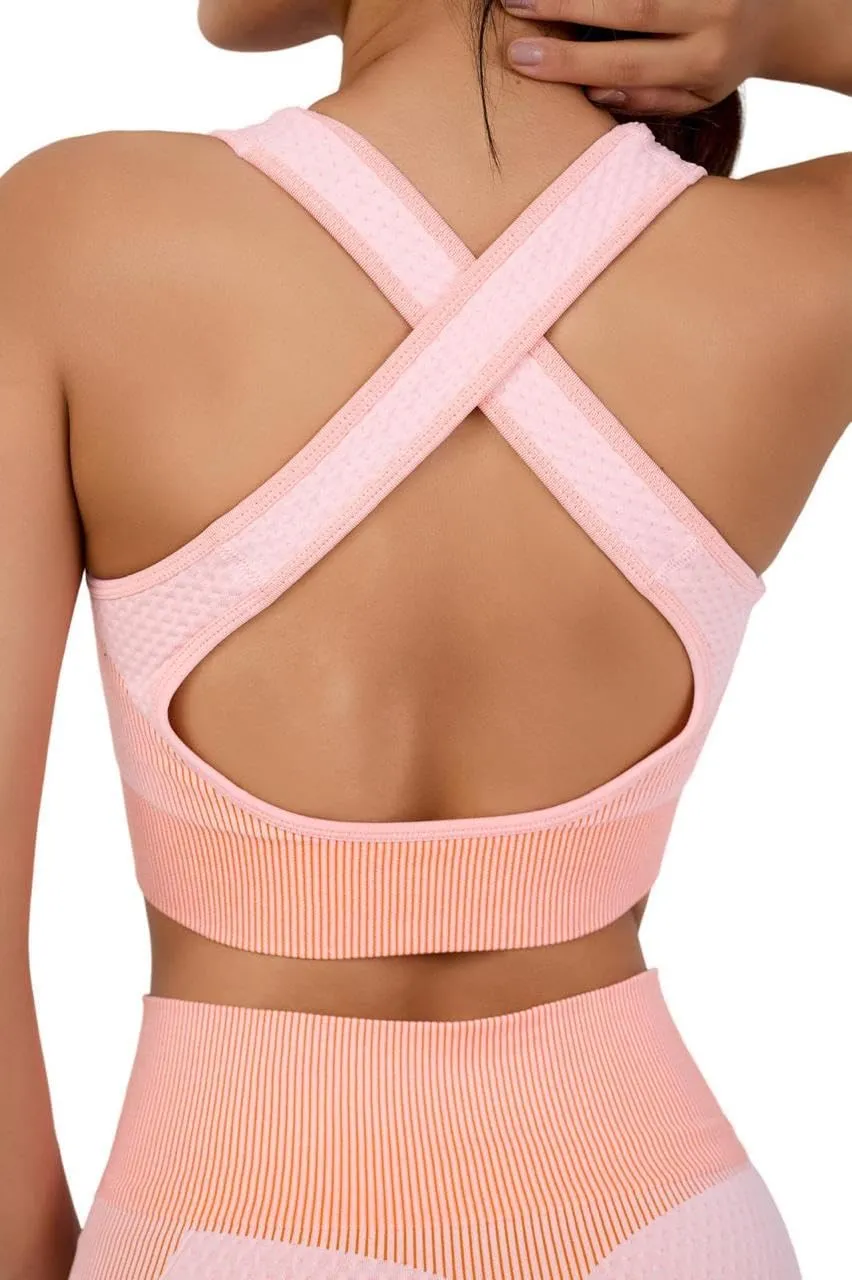 Women's 3-Piece Seamless Workout Set – High-Waist Leggings, Sports Bra & Crop Top – Yoga & Fitness Gym Activewear