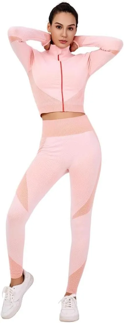 Women's 3-Piece Seamless Workout Set – High-Waist Leggings, Sports Bra & Crop Top – Yoga & Fitness Gym Activewear