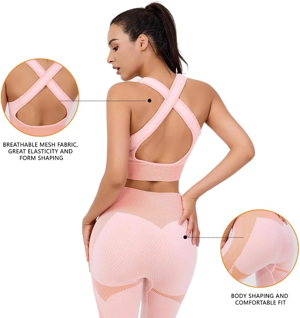 Women's 3-Piece Seamless Workout Set – High-Waist Leggings, Sports Bra & Crop Top – Yoga & Fitness Gym Activewear