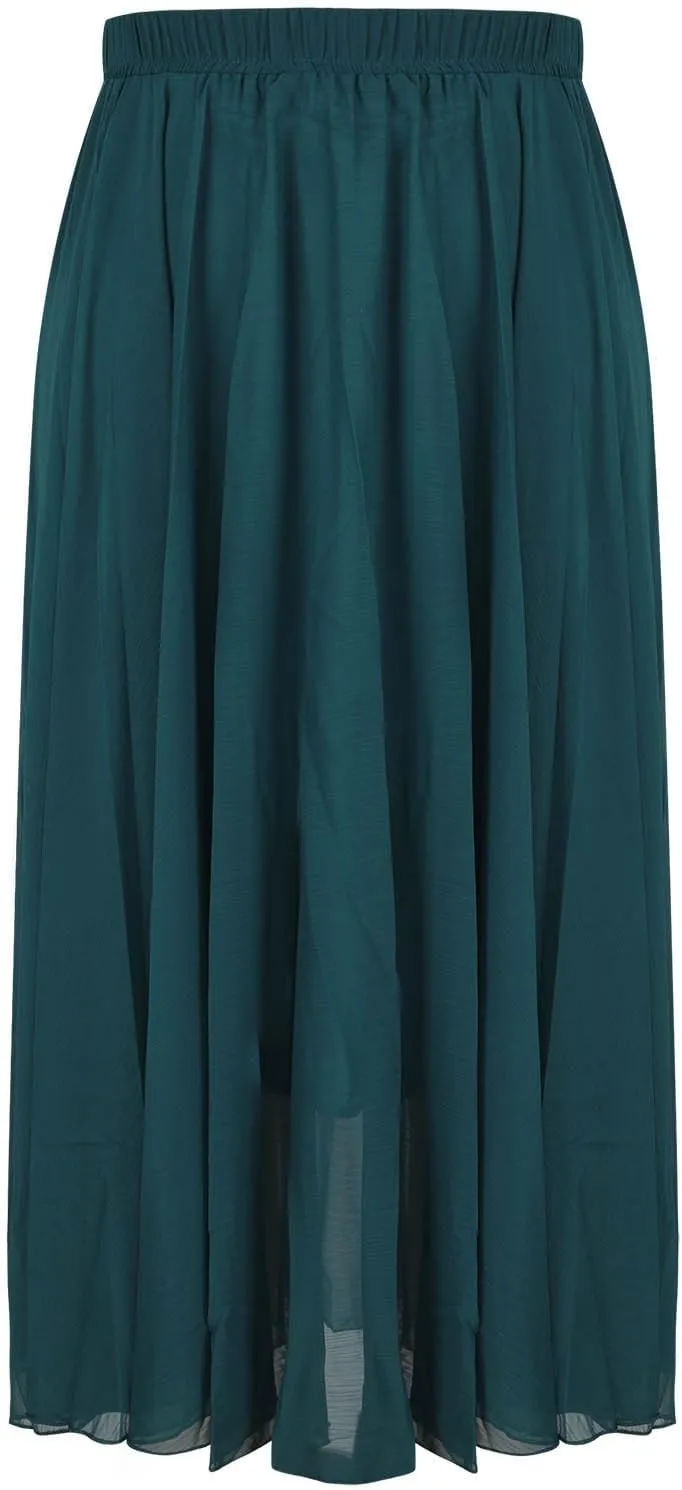 Womens A-Line Maxi Skirts Ruffle Elastic Waist Pleated Long Skirt Summer Beach Vacation Casual Loose Clothes 2025