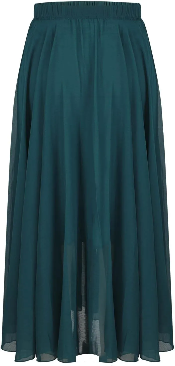 Womens A-Line Maxi Skirts Ruffle Elastic Waist Pleated Long Skirt Summer Beach Vacation Casual Loose Clothes 2025