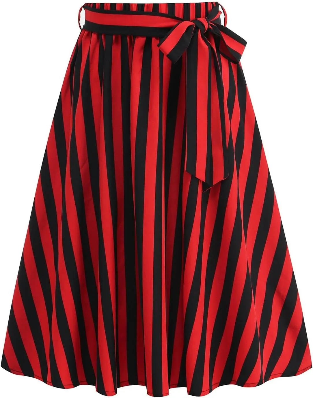 Womens A Line Midi Skirt Pleated Striped Color Block Elastic Waist Tiered Summer Casual Trendy Dressy Long Skirts