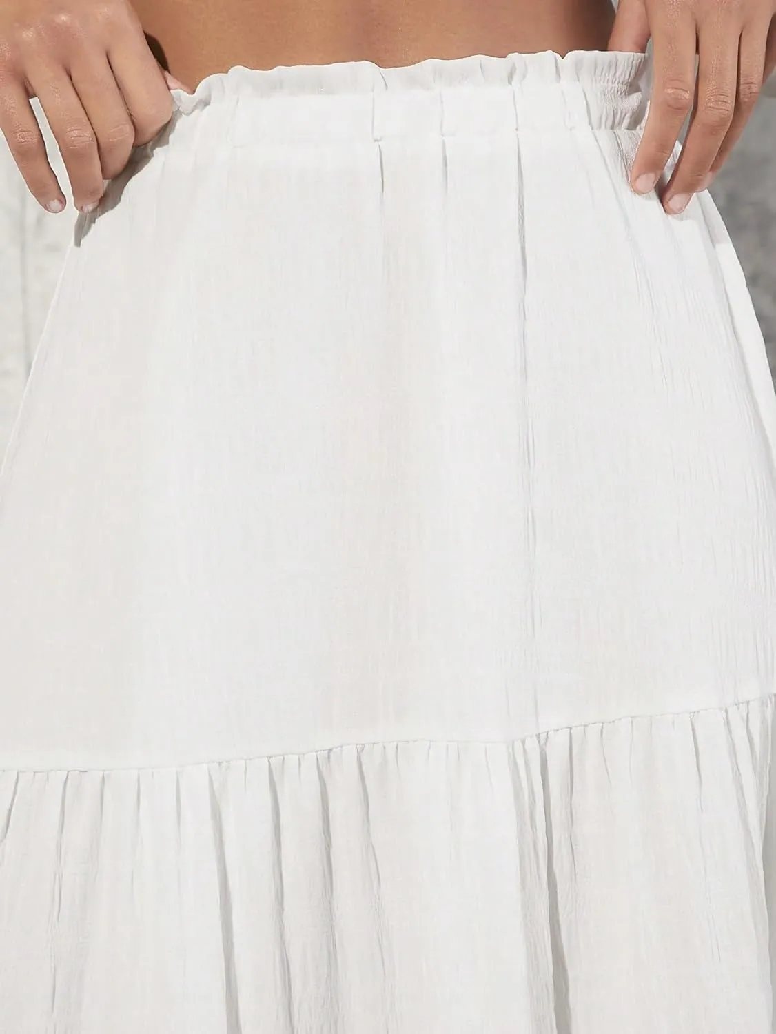 Women's Basic Casual Layered Tiered Women'S Ruffled Hem Maxi Skirt Paperbag Waist Casual Skirts