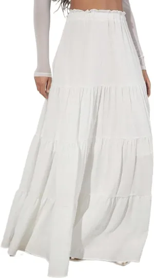 Women's Basic Casual Layered Tiered Women'S Ruffled Hem Maxi Skirt Paperbag Waist Casual Skirts