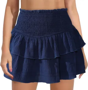 Women's Boho Ruffle Mini Skirt Summer Print Floral Tiered Short Skirts Casual High Waist Flowy Pleated Boho Floral Skort