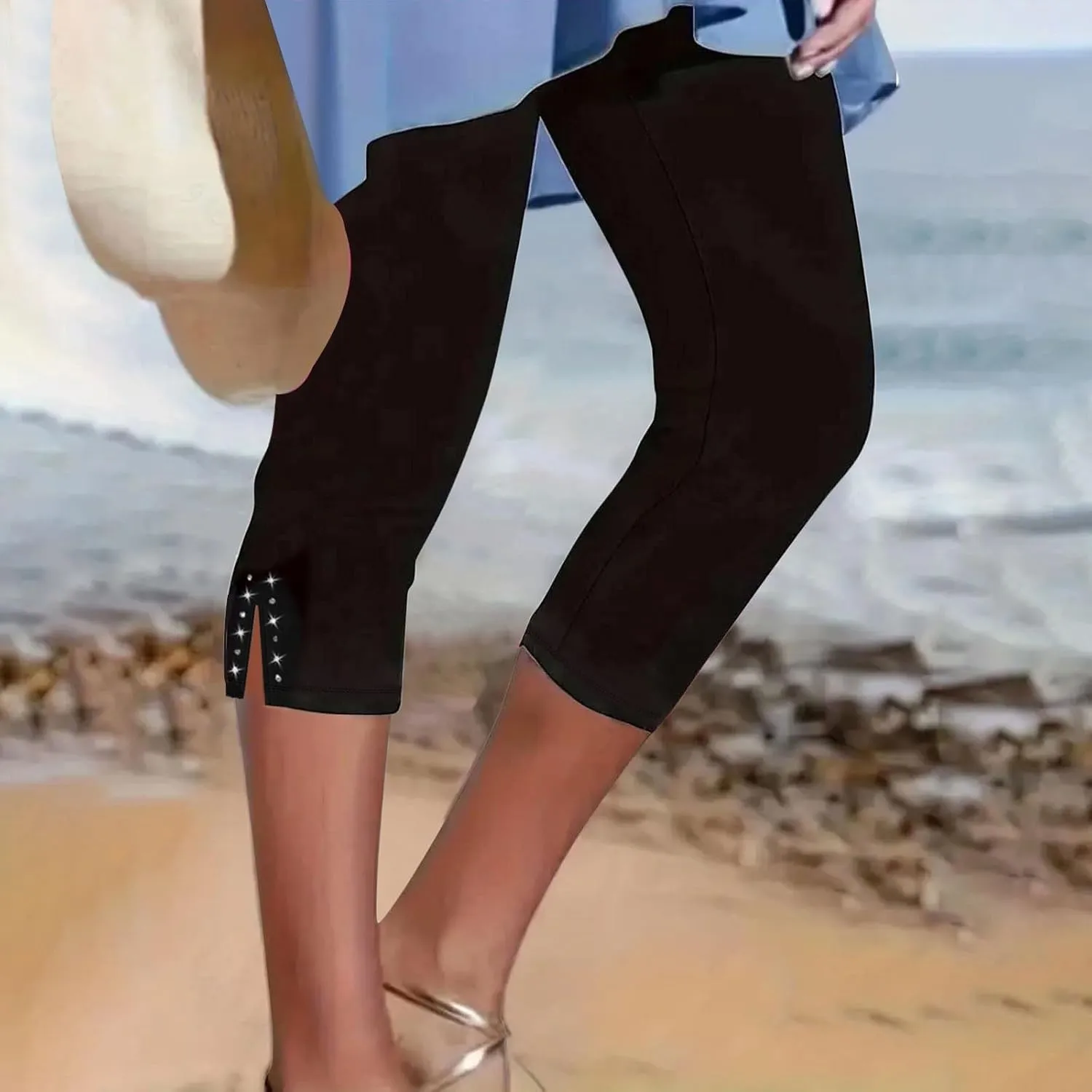 Womens Capris for Summer Dressy Cropped High Waist Yoga Pants Comfy Stretchy Leggings Workout Compression Pants