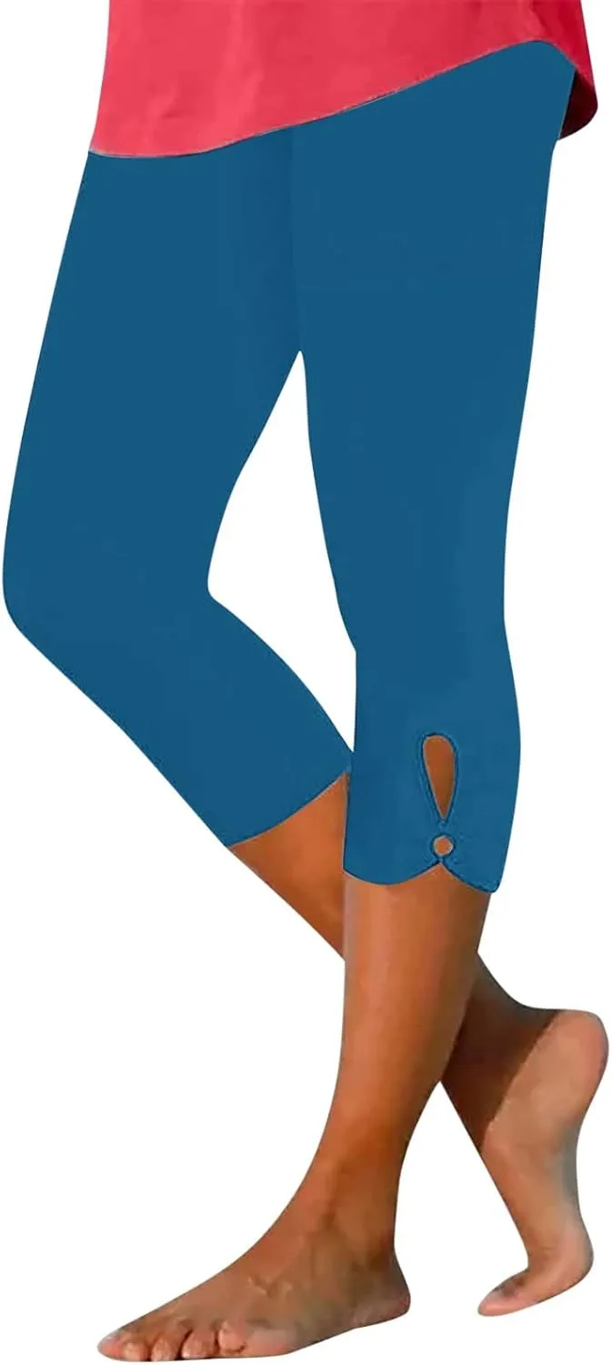 Womens Capris for Summer Dressy Cropped High Waist Yoga Pants Comfy Stretchy Leggings Workout Compression Trouser