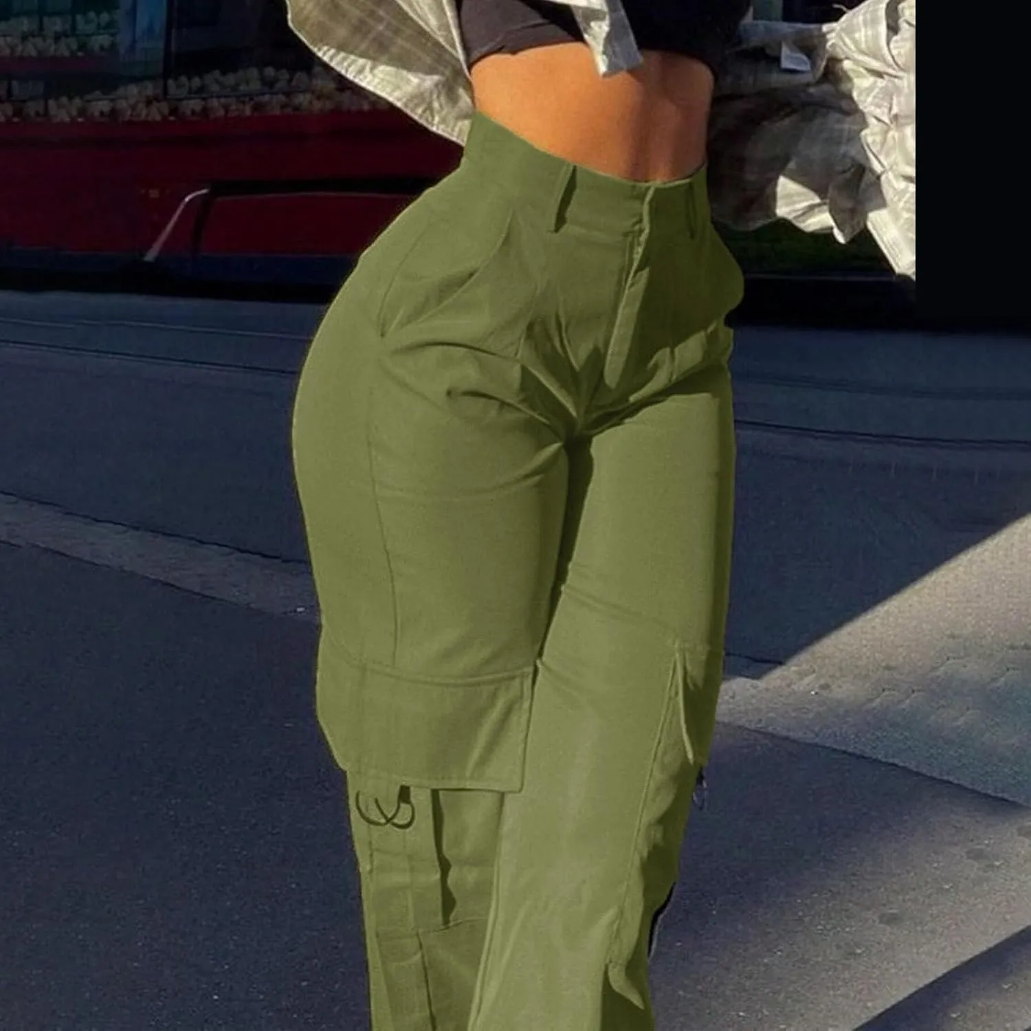 Womens Cargo Pants with Pockets Casual Fleece Baggy Sweatpants High Waisted Joggers Leggings for Women