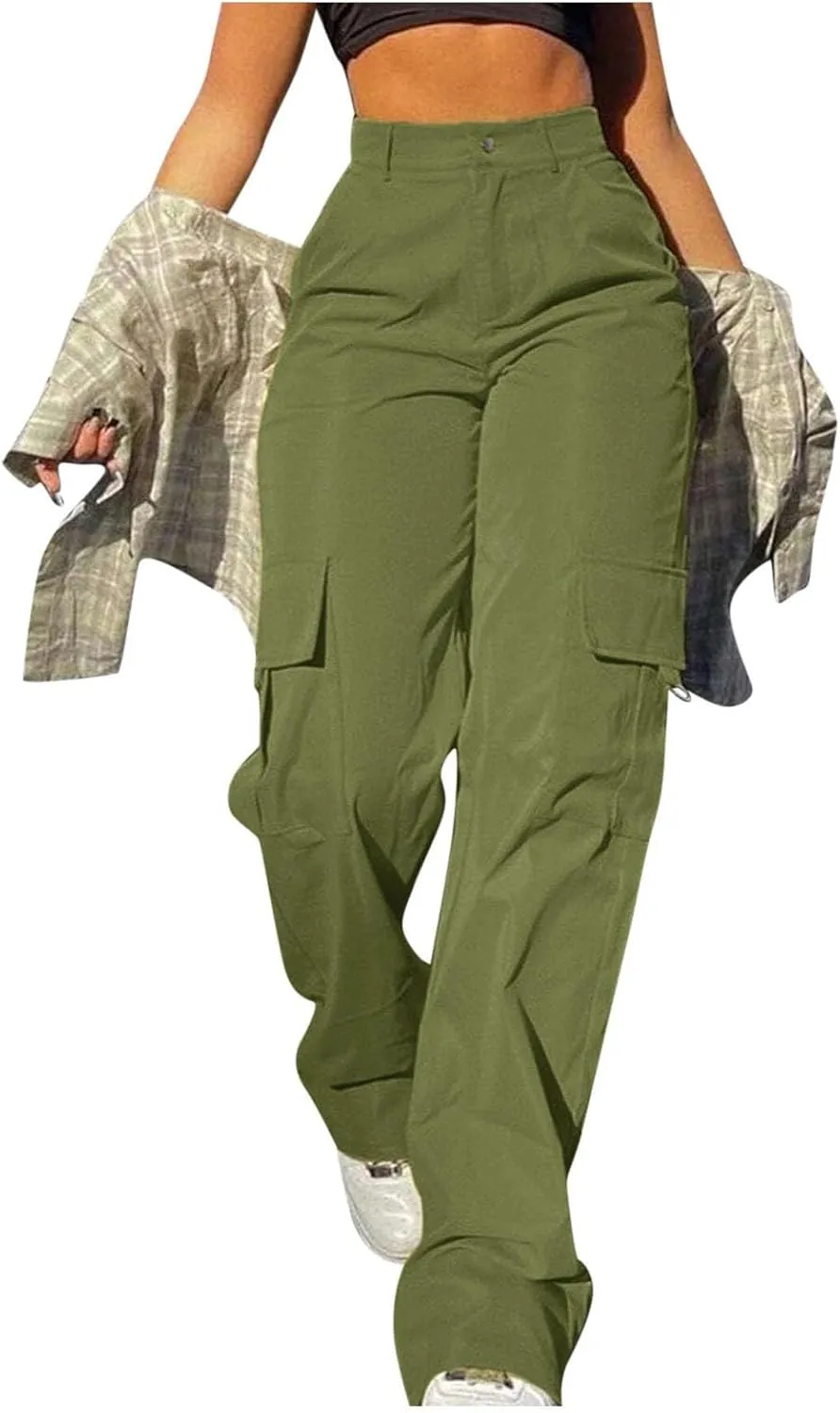 Womens Cargo Pants with Pockets Casual Fleece Baggy Sweatpants High Waisted Joggers Leggings for Women