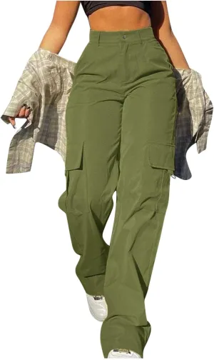 Womens Cargo Pants with Pockets Casual Fleece Baggy Sweatpants High Waisted Joggers Leggings for Women