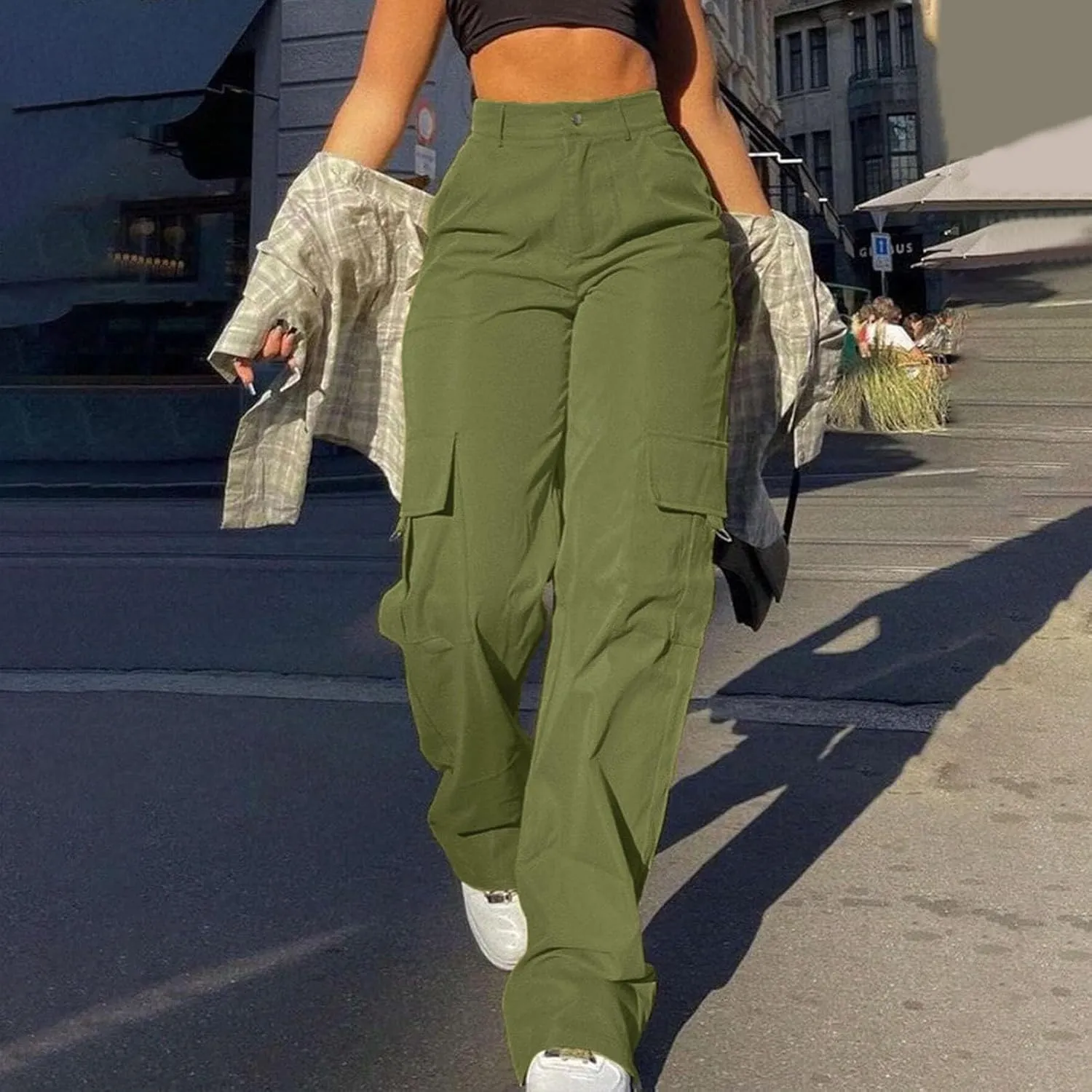 Womens Cargo Pants with Pockets Casual Fleece Baggy Sweatpants High Waisted Joggers Leggings for Women