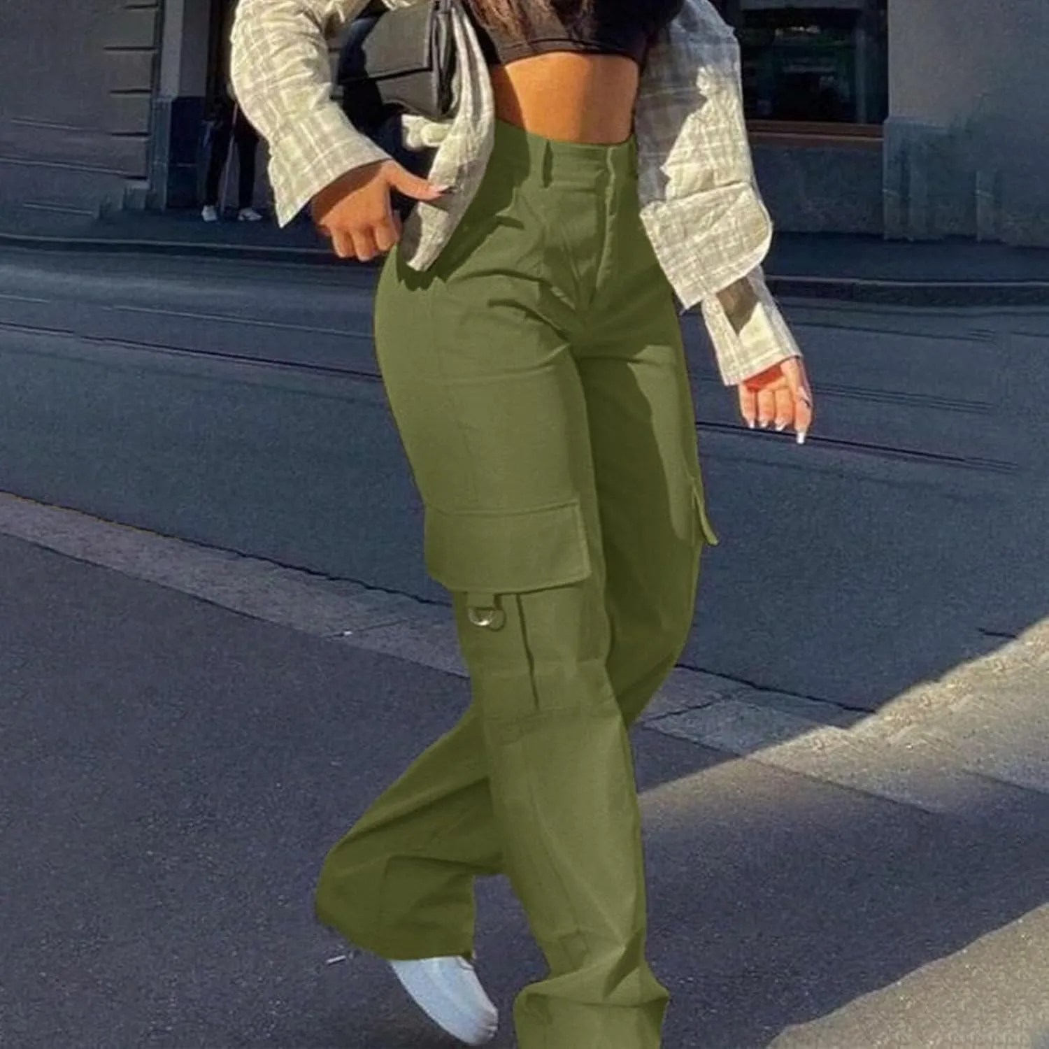 Womens Cargo Pants with Pockets Casual Fleece Baggy Sweatpants High Waisted Joggers Leggings for Women