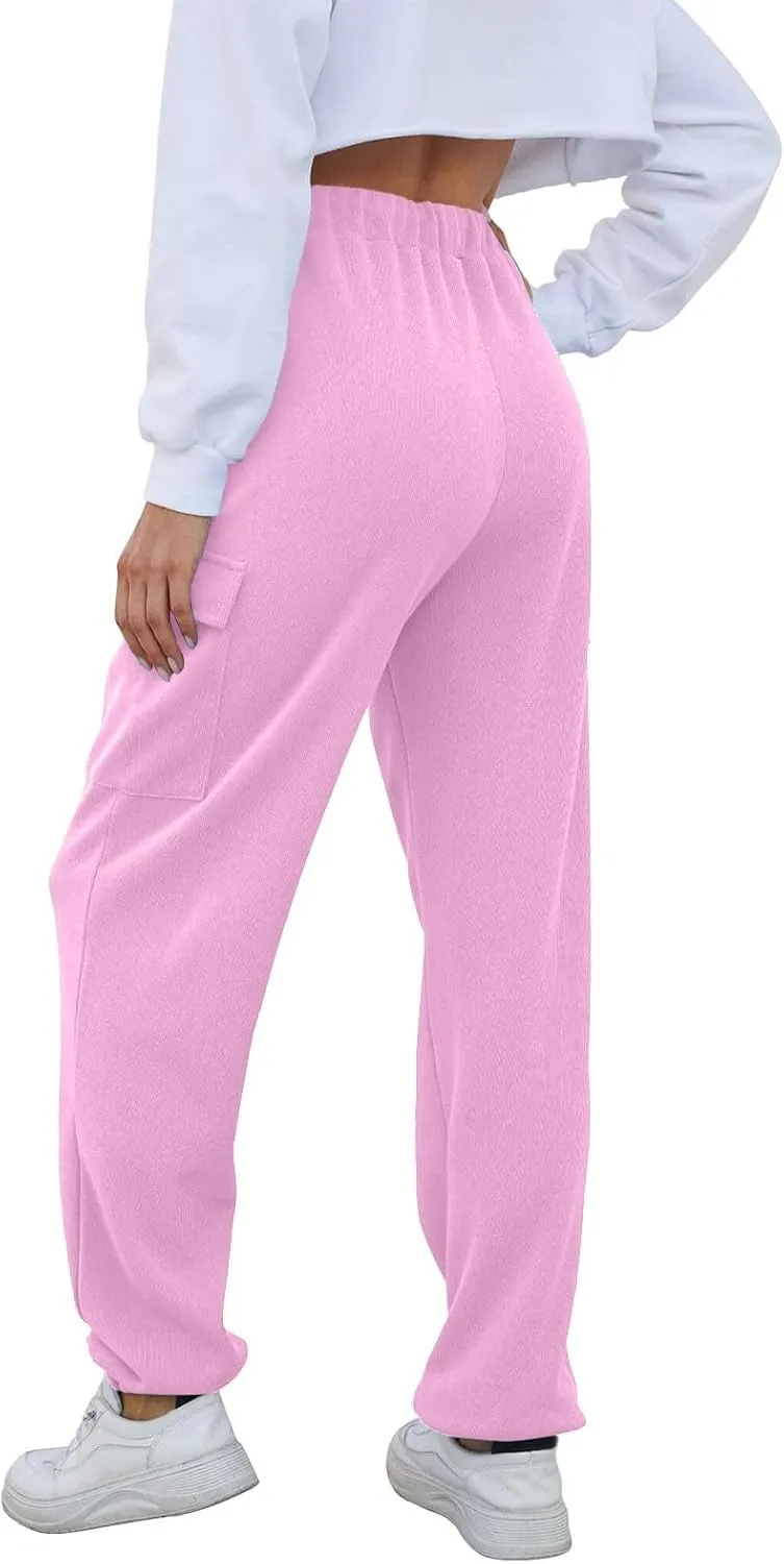 Womens Cargo Sweatpants Baggy Drawstring High Waisted Joggers with Pockets Cinch Bottom Casual Lounge Pants