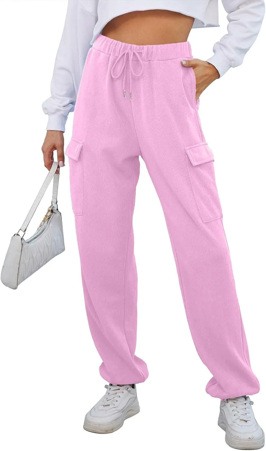 Womens Cargo Sweatpants Baggy Drawstring High Waisted Joggers with Pockets Cinch Bottom Casual Lounge Pants